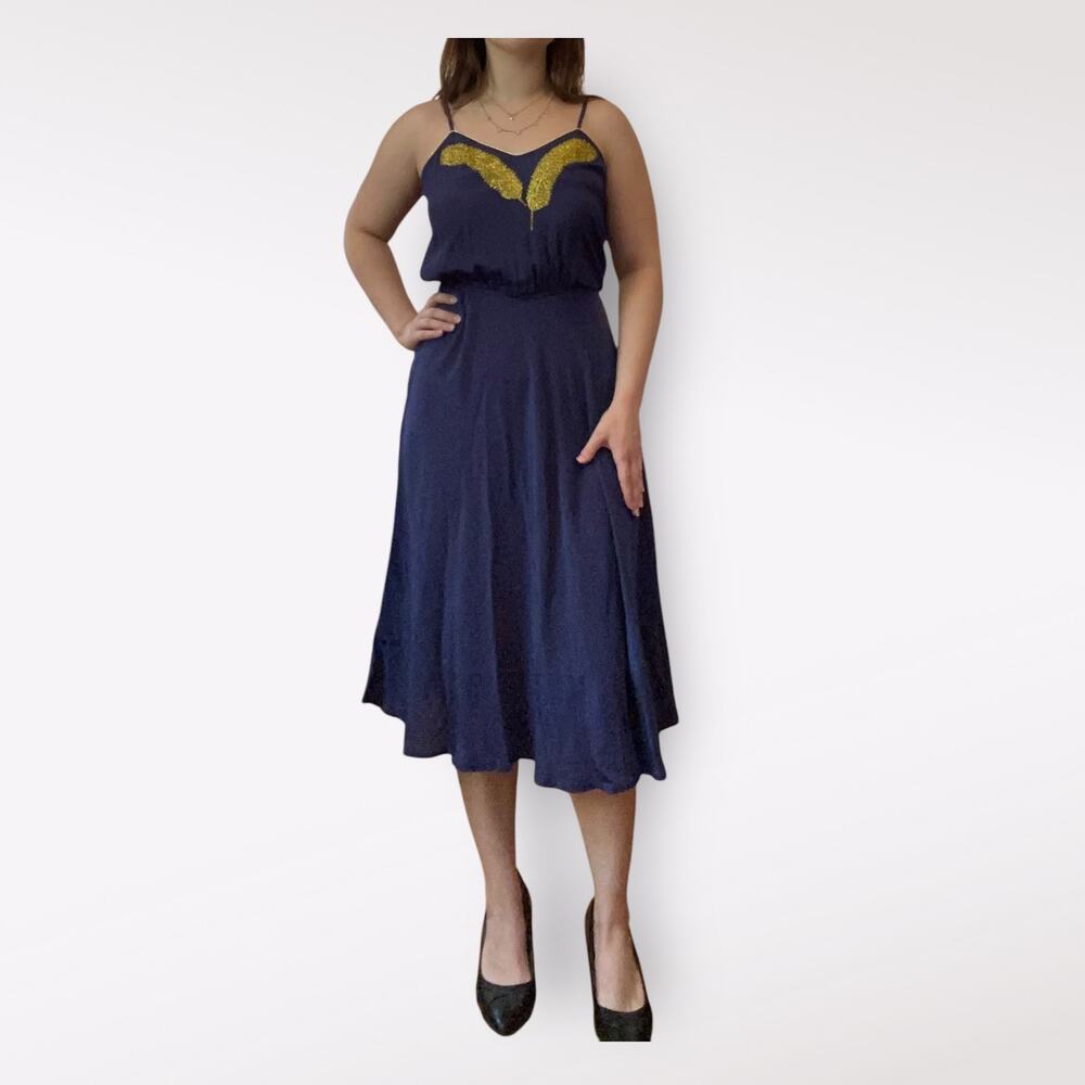 Beyond Vintage for Barney’s‎ New York Silk Blue and Gold Dress Size S